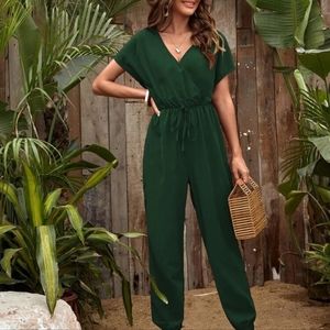 Solid Surplice Front Knot Jumpsuit